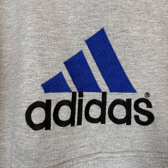 Vintage Adidas Logo Hoodie 90s Sweatshirt Pullover Gray USA Hooded Large - Picture 3 of 9